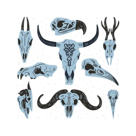 Skulls boned head of animals of bull goa... | Premium Vector #Freepik #vector #animal #skull #cow #illustration Dinosaur Posters, Animal Skull, Skull Illustration, Skull Logo, Hand Drawn Vector Illustrations, Skull Drawing, Doodle Illustration, Grunge Textures, Drawing Set