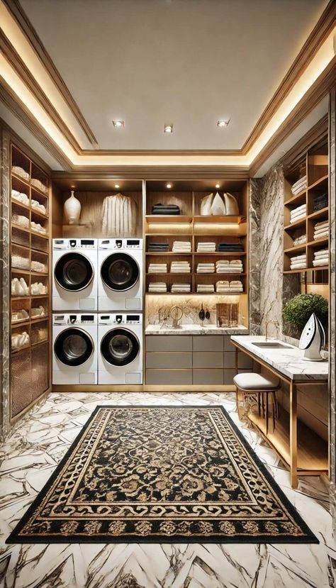 15 Genius Stacked Laundry Room Ideas to Maximize Space 33 Laundry Room Elegant, Large Family Laundry Room, Luxurious Laundry Room, Dream Laundry Room Luxury, Big Laundry Room Ideas, Home Laundry Room Ideas, Laundry Interior Design, Stacked Laundry Room Ideas, Laundry Room Ideas Organization