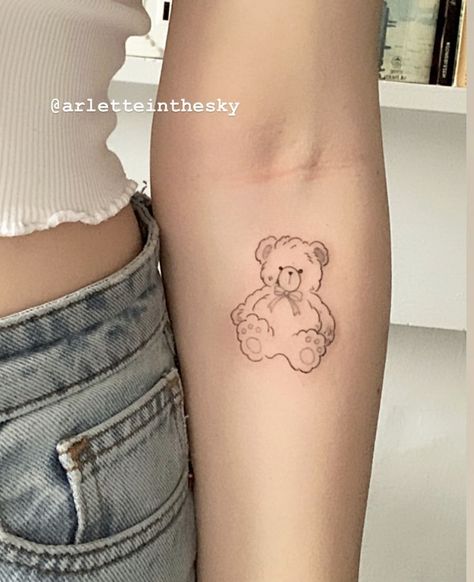 Line Work Bear Tattoo, Minimal Teddy Bear Tattoo, Teddy Bear With Bow Tattoo, Soft Line Tattoo, Tedy Tattoo, Stuffed Bear Tattoo, Line Bear Tattoo, Fine Line Bear Tattoo, Teddy Bear Tattoo Small Simple