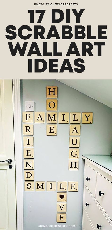 Scrabble Gallery Wall Ideas, Word Scrabble Wall Art, Diy Crossword Wall Art, Diy Scrabble Tiles Wall Art Dollar Tree, Large Scrabble Tiles Wall Decor, Family Scrabble Wall Art Diy, Crossword Family Names Scrabble Wall, Scrabble Letter Wall Decor, Family Name Scrabble Wall Art