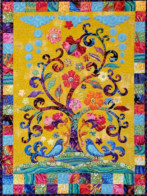 Tree of Life Wallhanging Tree Of Life Applique Quilt Pattern, Tree Of Life Quilts, Tree Of Life Quilt Pattern, Tree Of Life Embroidery, Tree Of Life Quilt, Ornament Inspiration, Family Tree Quilt, Wallhanging Patterns, Happy Quilts