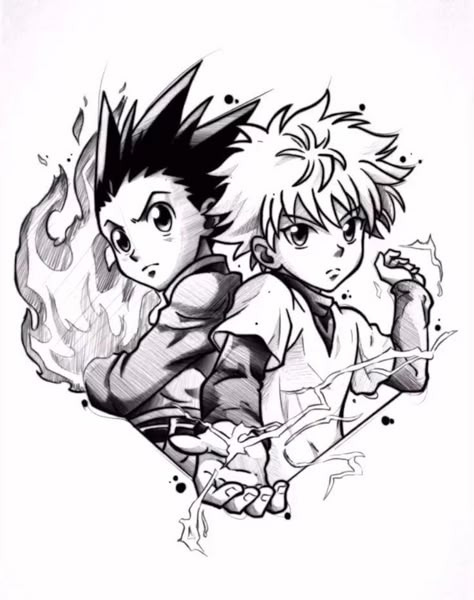 Gon X Killua Tattoo Design, Hxh Coloring Pages, Gon And Killua Tattoo Design, Killua X Gon Tattoo, Hunter X Hunter Gon Tattoo, Gon Sketch, Gon And Killua Tattoo, Killua Tattoo Ideas, Killua Tattoo Design