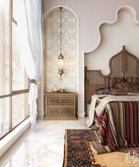 Islamic House Design Interiors, Modern Indian Interior Design, Arab Bedroom, Islamic Bedroom, Room Color Ideas Bedroom, Ethnic Bedroom, Arabic Interior Design, Bedroom Interior Design Modern, Hotel Room Interior