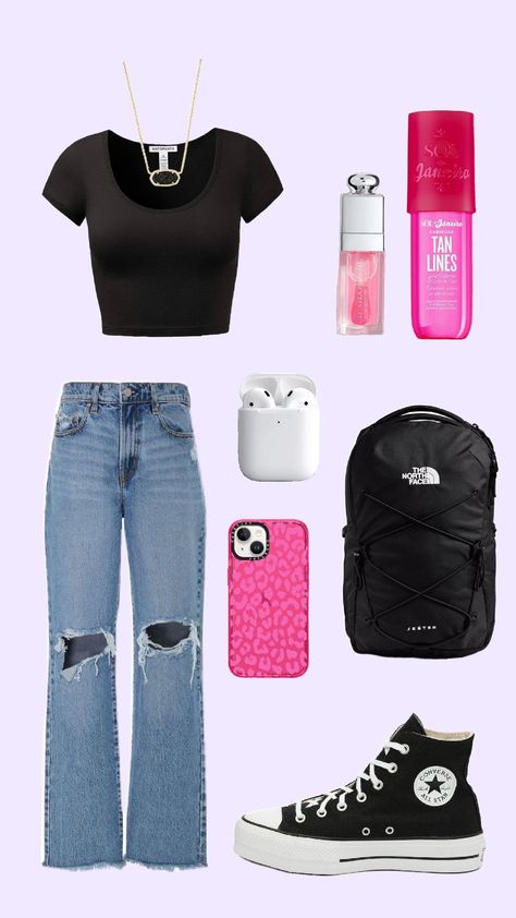 Easy school outfit💕 #school #outfit #trendy #fyp #pink Back To School Outfit Collage, Grade 8 Back To School Outfits, Outfits For Sixth Graders, Cute Pink School Outfits, Back To School Outfits Bulletin Boards, Bake To School Outfit, Outfit Ideas For School Colorful, Back To School Outfits For 12-13, Cute First Day Of School Outfits Girly