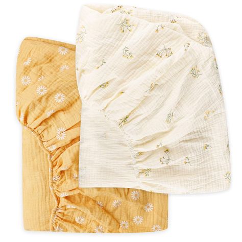 PRICES MAY VARY. Soft and breathable: This set of crib sheets is made of 100% muslin cotton, which is super breathable, soft and comfortable to care for baby's skin without irritating them. Crib sheets also keep your baby cool and comfortable in hot weather. 2 Crib Sheets: You will receive two crib sheets in a two-piece set that can be changed or washed daily. Easy to care: This crib sheet set is machine washable. It's best to hand wash and dry at a low temperature to make it softer after washin Yellow Crib, Crib Liners, Baby Crib Sheets, Mini Crib Sheets, Baby Crib Bedding, Baby Bedding Sets, Girl And Boy, Mini Crib, Crib Mattress