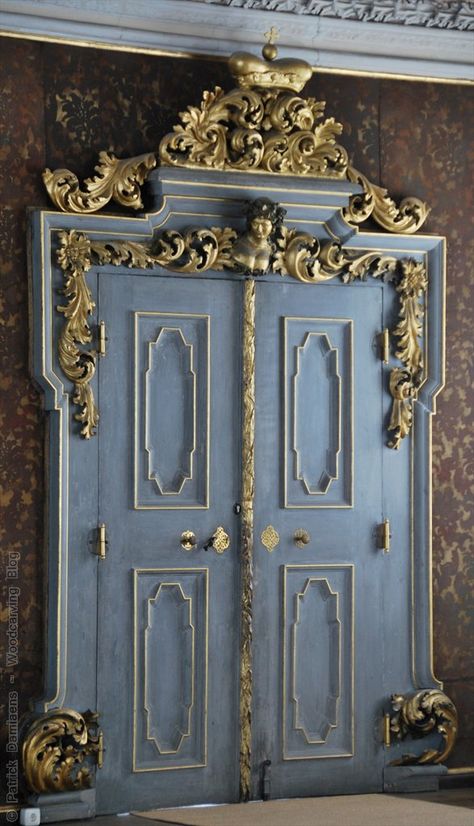 .Modern Fairytale / Cinderella / karen cox.  Gorgeous blue and gold doors Gold Doors, Bamberg Germany, Carved Door, Blue Doors, Baroque Decor, Gold Door, Modern Fairytale, Cinderella Wedding, Baroque Architecture