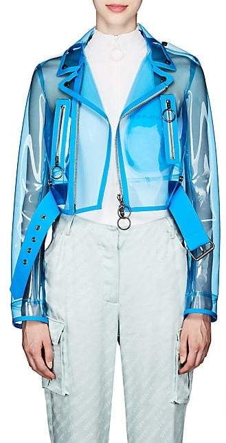 Off-White c/o Virgil Abloh Women's Transparent Vinyl Moto Jacket - Blue Cropped Biker Jacket, Off White Clothing, Vinyl Clothing, Alexander Mcqueen Clothing, Cyberpunk Fashion, Futuristic Fashion, Urban Outfits, Moto Jacket, Casual Jacket