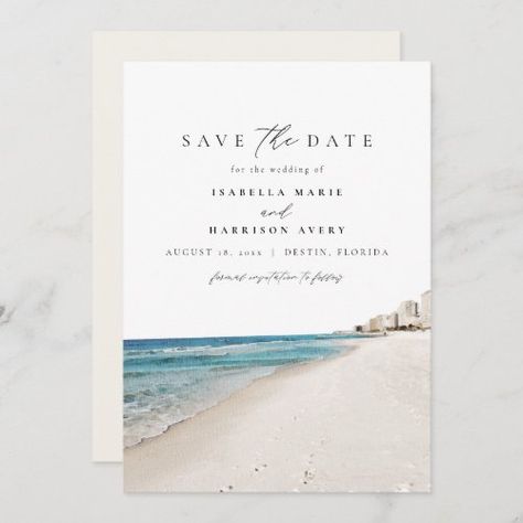 $3.08 | DESTIN Florida Watercolor Beach Save the Date Invitation #destinpainting #destinbeach #destinflorida #destininvitation #destinsavethedate #beachsavethedate #gulfcoast #beachwatercolor #floridasavethedate #destinationwedding Florida Watercolor, Beach Save The Date, Funny Save The Dates, Pensacola Wedding, Beachy Wedding, Watercolor Beach, Seaside Florida, Florida Destinations, Invitation Fonts