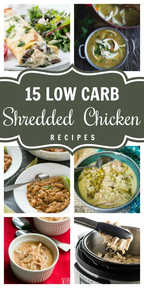 15 Easy, Keto, Low-Carb Shredded Chicken Recipes - What to Make With Shredded Chicken Low Carb Shredded Chicken Recipes, Low Carb Shredded Chicken, Simple Low Carb Meals, Keto Meal Ideas, Pulled Chicken Recipes, Delicious Chicken Dinners, Shredded Chicken Recipes, Low Carb Chicken Recipes, Low Carb Diets