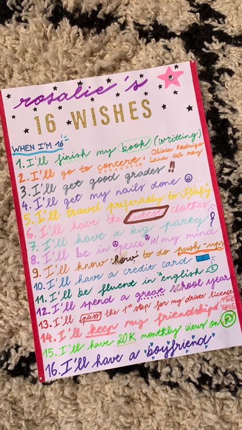 16 Candles Wishes, 16 Wishes Party Theme, 16 Wishes Themed Birthday Party, Birthday Gifts 16 Sweet Sixteen, Party Activities Sweet 16, Birthday Gifts Sweet 16, Wishes For 2024, Sixteen Wishes Candles, Sweet 16 Wishlist