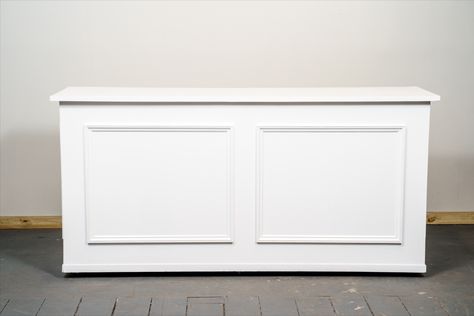 Simple White Bar White Wainscoting, Fair Booth, Bridal Fair, Bar Station, Commercial Bar, White Counters, Bar Fronts, White Bar, Counter Design