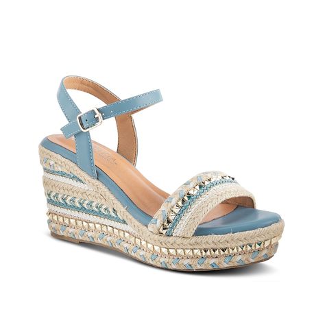 Patrizia by Spring Step-Tisch Wedge Sandal Lend an interesting touch to your look with the Tisch wedge sandal by Patrizia. Be the lovely woven patterns in multicolor or the gleaming pyramid studs and their neat line-ups, this adjustable platform sandal is an absolute delight in every way. Dvs Shoes, Running Sandals, Rainbow Sandals, Blue Wedges, Espadrilles Style, Flat Dress Shoes, Spring Step Shoes, Casual Dress Shoes, Womens Sandals Wedges