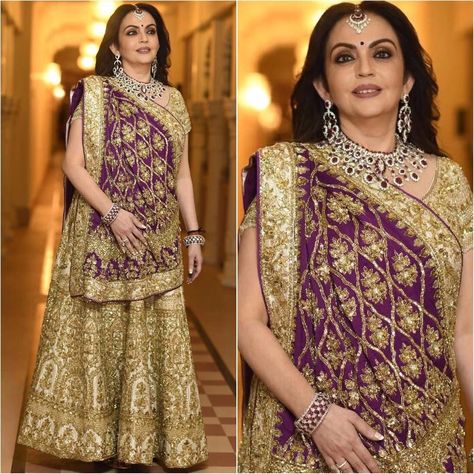 Indian Saree Draping Styles, Indian Wardrobe, Draping Styles, Nita Ambani, Saree Draping Styles, Fancy Sapphire, Saree Draping, Mother Of Bride Outfits, Indian Bridal Lehenga