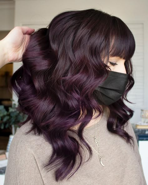 40 Plum Hair Color Designs Eggplant Colored Hair, Plum Hair Color Ideas, Plum Brown Hair, Eggplant Hair, Blackberry Hair Colour, Plum Hair Color, Purple Brown Hair, Hair Color Plum, Hair Colour Design