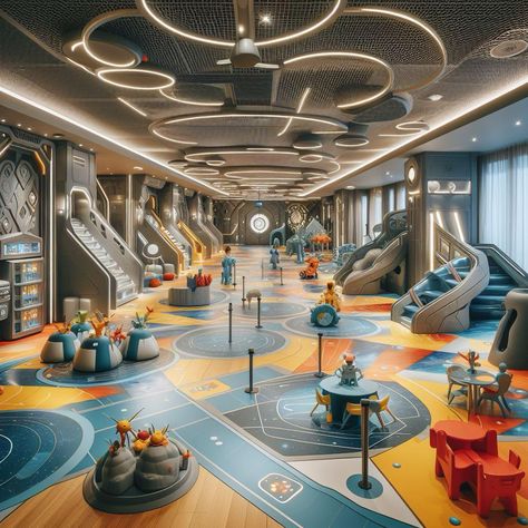 Futuristic School Interior, Kindergarten Classroom Design, Futuristic School, Pet Play Area, Scifi Interior, Futuristic House, Starship Concept, School Interior, Cottage Interior