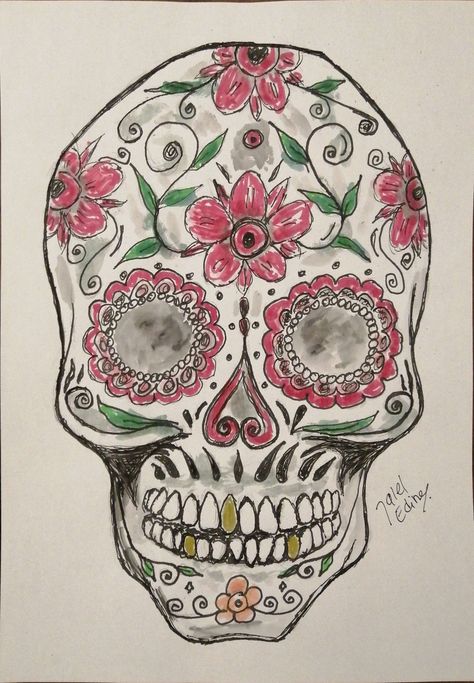 Candy Skull Drawing, Skull Design Drawing, Day Of The Dead Drawings, Sugar Skull Drawings, Sugar Skull Template, Skull Drawing Reference, Sugar Skull Ideas, Sugar Skull Art Drawing, Sugar Skull Drawing