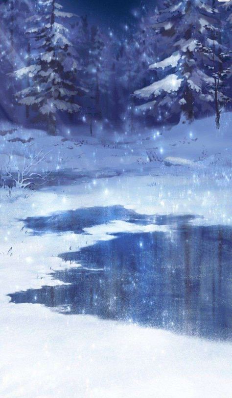 Snow Cartoon Background, Snow Falling Drawing, Snow Wallpaper Anime, Winter Wallpaper Drawing, Snow Background Aesthetic, Winter Fantasy Art, Snowy Kingdom, Fantasy Snow, Anime Winter