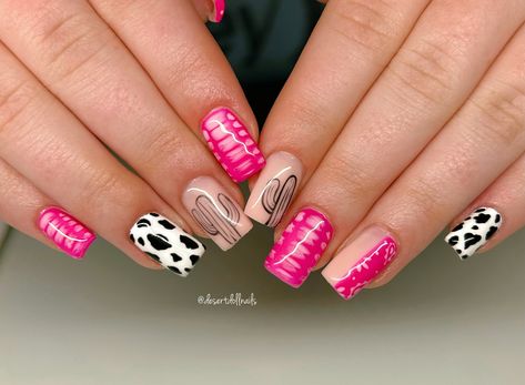 pinky western set 🩷🌵 Western Punchy Nails Designs, Pink Western Nails, Punchy Nails Designs, Punchy Nails, Blooming Gel Nails, Blooming Gel, Western Nails, Casual Nails, Long Square Acrylic Nails