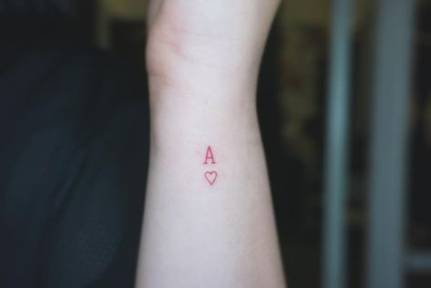 ♥ Alison Z ♥ on Instagram: “ACE #acetattoo #hearttattoo #redtattoo #wristtattoo #smalltattoo #smalltattoos #tinytattoo #redink” Small Ace Tattoo, Ace Back Tattoo, Ace Heart Tattoo, Ace Of Hearts Tattoo, Envelope Tattoo, Tats Ideas, Ace Tattoo, Cute Thigh Tattoos, Heart Tattoo Wrist