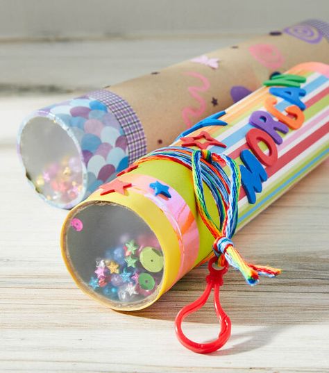 Cardboard Tube Kaleidoscope Toilet Paper Roll Kaleidoscope, Vinyl Tube Crafts, Mailing Tube Crafts Ideas, Cardboard Tube Crafts For Kids, Kelidoscope Diy Kids Crafts, Kaleidoscope Craft, School Crafts For Kids, Diy Kaleidoscope, Cardboard Tube Crafts