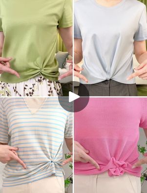 How To Tie Cute Knots For Shirts, How To Tie A Shirt Knot With Rubber Band, Ways To Tie Up A Big Shirt, How To Tie Bottom Of Shirt, Tying Up A Shirt, How To Knot A Shirt In The Front Tees, Side Knot T Shirt Diy, How To Tie A Shirt Knot On The Side, Simple Shirt Sewing