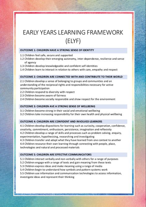 Early Years Learning Framework. Simplified Early Years Learning Framework, Eylf Learning Outcomes Cheat Sheet, Eylf Outcomes Cheat Sheet, Schemas Early Years, Learning Stories Examples, Eylf Learning Outcomes, Early Childhood Education Degree, Early Childhood Education Curriculum, Eyfs Curriculum