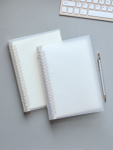 Shein Notebook, Binder Notebook Aesthetic, School Folder Design, Muji Notebook, Loose Leaf Notebook, Paper Binder, White Notebook, Binder Notebook, School Suplies