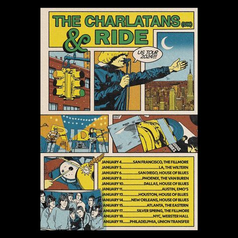 Buzzing to announce the return of our #BetweenNowhere co-headline USA tour with @thecharlatans , in 2024. Pre-sale starts tomorrow at 10am… | Instagram The Charlatans, Majestic Theatre, Events Place, Music Flyer, Racing Posters, Tour Posters, San Fran, Silver Spring, Ride On