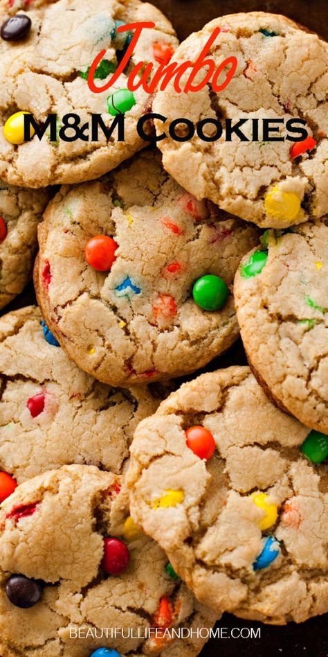 Jumbo M&M Cookies Caramel M M Cookies Recipe, Big M&m Cookies, Jumbo M&m Cookies, Giant M&m Cookies, Cheesecake Oreo, Gluten Free Bars, Homemade Strawberry Sauce, Trifle Pudding, Easy Gluten Free Desserts