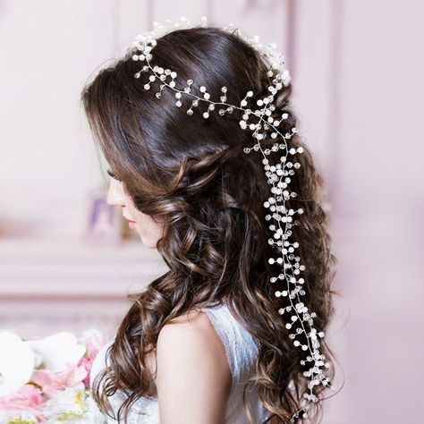 • Wedding Bridal Pearl Clear Bead Floral Leaf Hair Comb.Get varieties of hair comb accessories for wedding at wonatrading. Long Hair Vine, Wedding Hair Headband, Wedding Hairstyles Bride, Dance Hairstyles, Bohemian Hairstyles, Bridal Flower, Bride Hair Accessories, Bridal Hair Vine, Bobby Pin