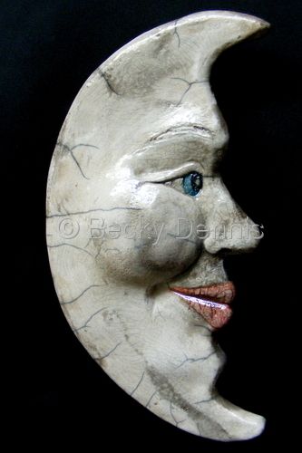 Crescent Moon With Face, Crescent Moon Face, Clay Moon, Sun Coloring Pages, Ceramic Moon, Moon Faces, Man In The Moon, Vintage Moon, Paper Mache Crafts