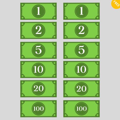 PLAY MONEY PRINTABLE FOR KIDS - BusyPreschooler.com Paper Money Design, Paper Money Printable, Printable Money Template, Free Printable Play Money, Money For Kids, Printable Play Money, Money Paper, Custom Money, Printable Money