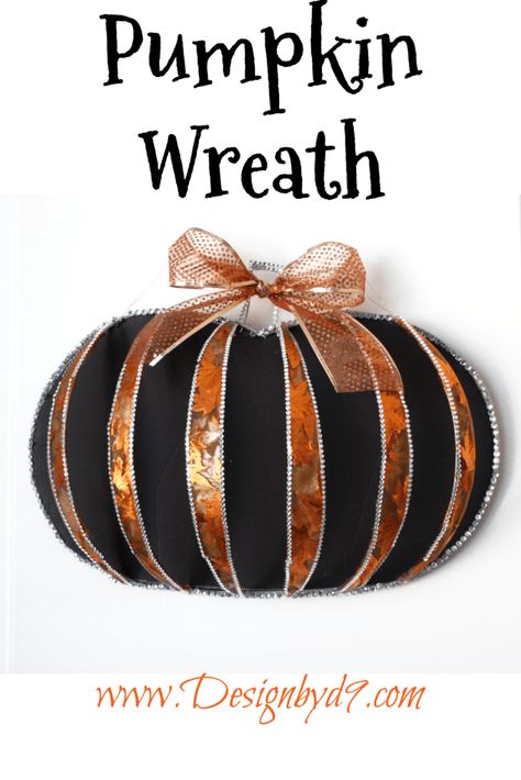 Dollar Tree Pumpkin Wreath - Design by D9 Wire Pumpkin Wreath, Diy Pumpkin Wreath, Pumpkin Wreath Form, Dollar Tree Pumpkin Wreath, Wire Pumpkin, Pumpkin Wreath Diy, Fall Challenge, Halloween Challenge, Fun Thanksgiving Crafts