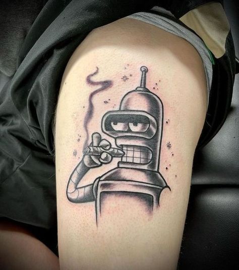 Comics Tattoo Ideas, Futurama Tattoo, Robot Tattoo, Glow Tattoo, Tattoo Over Scar, Comic Tattoo, Men Tattoos Arm Sleeve, Wicked Tattoos, One Piece Tattoos