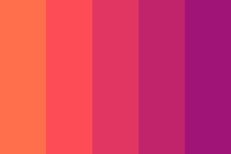 Purple and Orange Sunset Color Palette Fuschia Orange Color Palette, Pink And Orange Colour Scheme, Purple And Orange Mood Board, Pink Purple Blue Orange Color Palette, Orange And Red Palette, Orange Pink Purple Color Palette, Orange And Purple Decor, Red Pink And Orange Color Palette, Bright Orange Palette