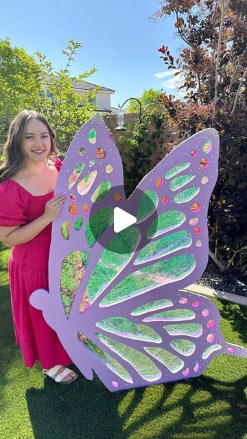 Find out how to make this incredible butterfly for party decor! Giant Butterfly Decorations, Lifeway Vbs, Giant Butterfly, Million Dollar Baby, Wooden Butterfly, Butterfly Crafts, Butterfly Painting, Butterfly Decorations, Cricut Tutorials