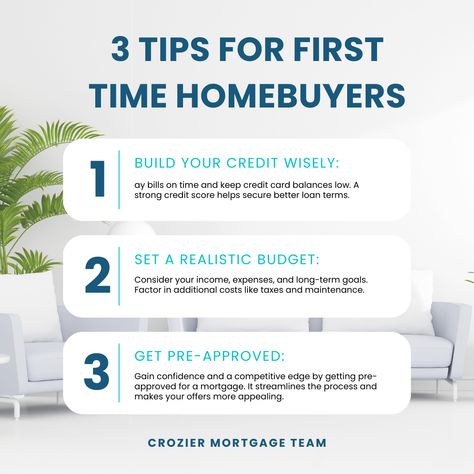 3 Tips For First Time Homebuyers 🏡🔑 Don Crozier Sr. Mortgage Advisor NMLS# 243214 (408) 440-6620 Mobile don@CrozierMortgageTeam.com #homebuying101 #mortgage #homebuyertips #homebuying #realestateadvice #homebuyingtips #homebuyingprocess #mortgagetips #homebuyingknowledge #firsttimehomebuyers #homebuyers #croziermortgageteam #nexamortgage Mortgage Advisor, Mortgage Humor, Property Insurance, Mortgage Advice, Credit Card Balance, Mortgage Tips, Real Estate Advice, Real Estate Quotes, Home Buying Process