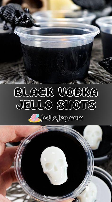 Black Jello Shots are best vodka jello shots to bring that spooky vibe to your Halloween party! A yummy and easy to make boozy treats for adults, or you can make them non-alcoholic for the to kids enjoy too! | jellojoy.com Beetle Juice Jello Shots, Halloween Jello Shots Alcohol Parties, Best Tasting Jello Shots, Beetlejuice Halloween Party Food, White Jello Shots, Black Cherry Jello Shots, Halloween Jell-o Shots, Black Jello Shots, Spooky Jello Shots