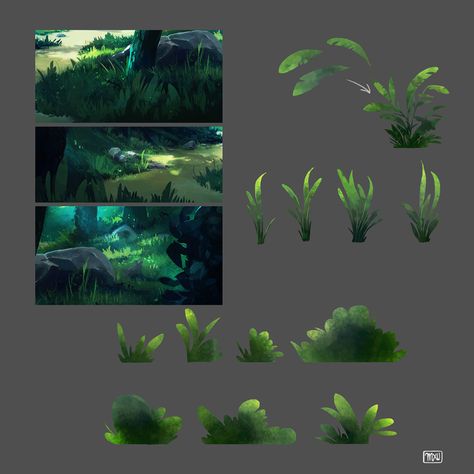 Forest and props on Behance Digital Painting Techniques, The Way Back, Concept Art Drawing, Digital Painting Tutorials, Arte Fantasy, 판타지 아트, Environment Concept Art, Digital Art Tutorial, Environmental Art