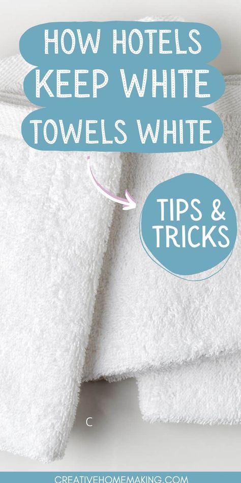 Do you wonder how hotels keep their towels so white? If you're tired of your towels looking dingy, it's time to take a page from the hotel laundry playbook. How To Whiten Towels Laundry, White Towels In Bathroom, How To Wash New Towels, Whiten Dingy Whites, Fresh Towels Laundry Tips, How To Clean White Towels, Get Towels White Again, Cleaning White Towels, How To Make White Towels White Again