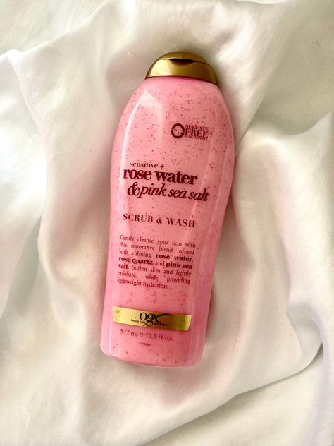 Body And Hair Care, Ogx Rosewater, Body Washes Aesthetic, Ogx Body Wash Rose Water, Ogx Body Wash, Pink Body Wash, Rose Water Body Wash, Pink Bodycare Aesthetic, Rose Body Wash