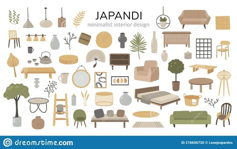 Japandi Illustration, Japandi Elements, Japanese Scandinavian Interior, Scandinavian Illustration, Project Furniture, Japanese Scandinavian, Japandi Furniture, Color Palette Interior Design, Style Japandi