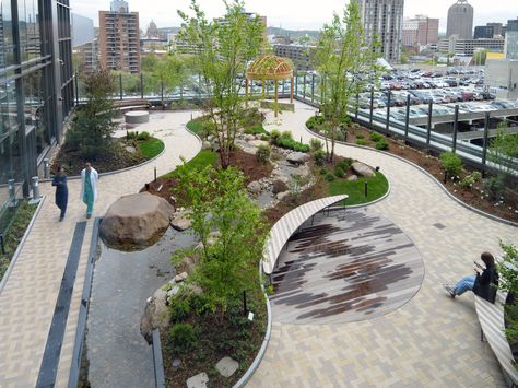 Healing Garden Landscape, Hospital Garden, Healing Environment, Roof Garden Design, Rooftop Design, Urban Landscape Design, Healing Garden, Landscape Architecture Design, Green Architecture