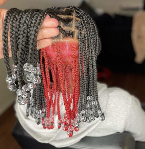 Short Peekaboo Braids With Beads, Knotless Beads, Red Box Braids, Black Box Braids, Black Women Short Hairstyles, Short Box Braids, Hairstyles Kids, Box Braids Hairstyles For Black Women, Cute Braided Hairstyles