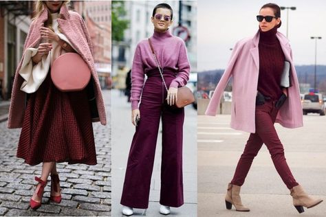 Colours That Go With Burgundy Outfit, Pink Burgandy Outfits, Wine Color Outfits Ideas, Colors That Go With Burgundy Outfits, Burgundy And Blush Outfit Ideas, What To Wear With Plum Pants, Mauve And Burgundy Outfit, Pink And Wine Colour Combination Dress, Colors To Wear With Burgundy