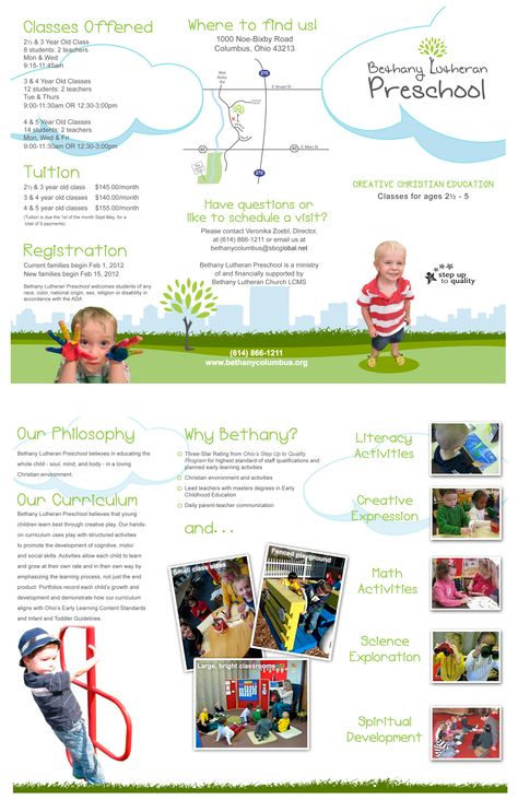 Preschool Flyer, Preschool Brochure, Gahanna Ohio, Preschool Set Up, Nature Preschool, Brochure Sample, Vendor Fair, School Brochure, Future School