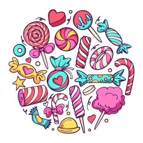 Cute Candy Drawings Easy, Cute Candy Doodles, Candy Sketch Drawing, Sweet Treats Drawings, Simple Candy Drawing, Drawing Of Sweets, Candy Digital Art, Sweet Art Drawing, Candy Cartoon Sweets