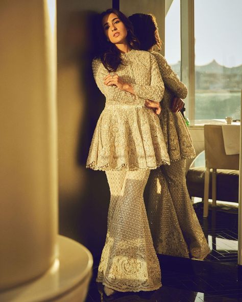 Sara Ali Khan’s ivory Faraz Manan sharara set is apt for maximalist bridesmaids | Vogue India | Wedding Wardrobe Faraz Manan, Wedding Wardrobe, Sara Ali Khan, Sharara Set, Ali Khan, The Bride