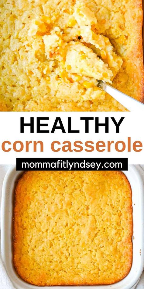 Healthy Corn Pudding, Small Batch Corn Casserole, Healthy Cornbread Casserole, Healthy Corn Pudding Recipe, Corn Casserole Healthy, Corn Casserole No Sour Cream, Frozen Corn Recipes Side Dishes, Healthy Corn Casserole Recipe, Fresh Corn Casserole Recipe