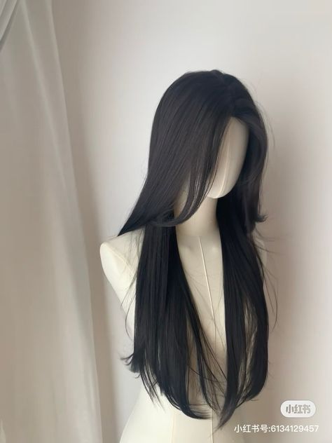 Korean Long Hair Ponytail, Black Hair Claim, Wenlcv Hair, Hair Claims For Dr, Hair Claim, Hair Claims, Curtain Haircut, Black Hair Wig, Black Straight Hair